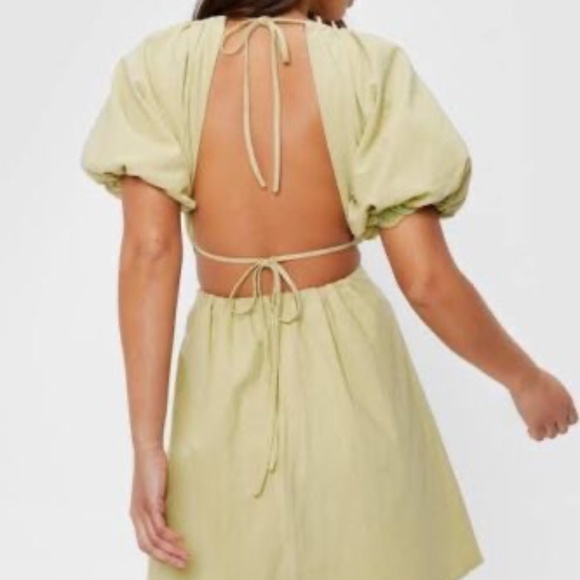 Nasty gal womens linen look open back mini dress in Lime Green - Picture 9 of 9